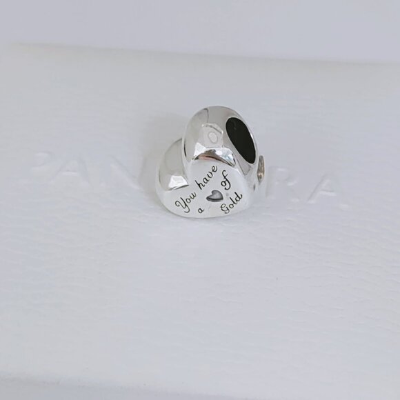 Pandora Domed Golden Heart Charm Dangle S925 Sterling Silver Bracelet Pendant - Picture 4 of 8